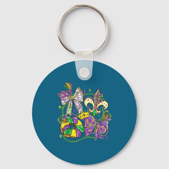 Mardi Gras Coquette Bow King Key Ring (Front)