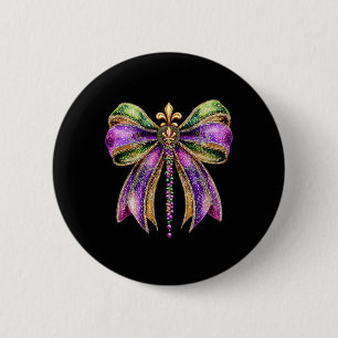 Mardi Gras Coquette Bow New Orleans Women Kids Gir 6 Cm Round Badge