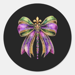 Mardi Gras Coquette Bow New Orleans Women Kids Gir Classic Round Sticker