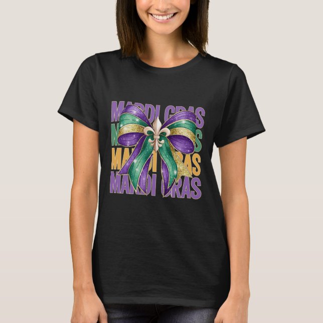 Mardi Gras Coquette Bow  T-Shirt (Front)