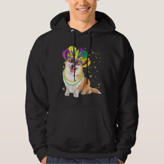 Mardi Gras Corgi Dog Animal Festival Party Hoodie