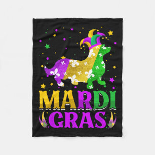 Mardi Gras Corgi Dog Lover Carnival Jester Fleece Blanket