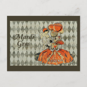Mardi Gras Costume Couple Postcard