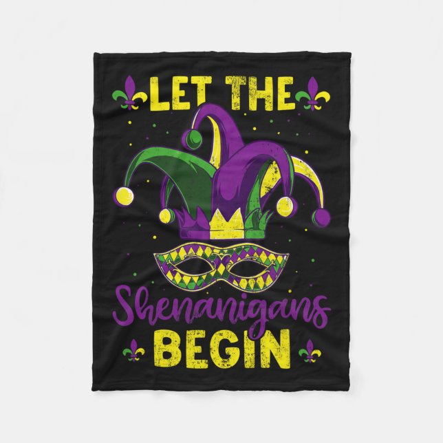 Mardi Gras Costume Let The Shenanigans Begin Mardi Fleece Blanket (Front)