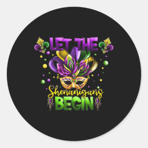 Mardi Gras Costume Let The Shenanigans Begin Mask  Classic Round Sticker