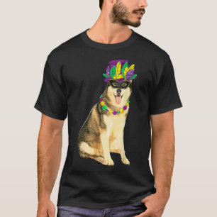 Mardi Gras Costume Mask Siberian Husky Dog Puppy L T-Shirt