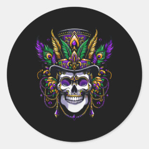 Mardi Gras Costume Sugar Skull Carnival Party  Classic Round Sticker