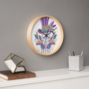 Mardi Gras Costume Sugar Skull Carnival Party Clock