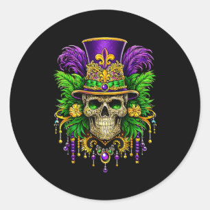 Mardi gras costume sugar skull carnival party men classic round sticker