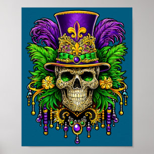 Mardi gras costume sugar skull carnival party men poster