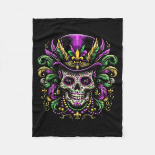 Mardi Gras Costume Sugar Skull Illustration Fleece Blanket