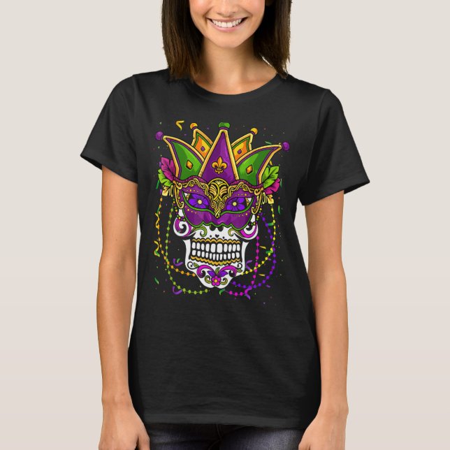Mardi Gras Costume Sugar Skull Jester Mask Outfit  T-Shirt (Front)