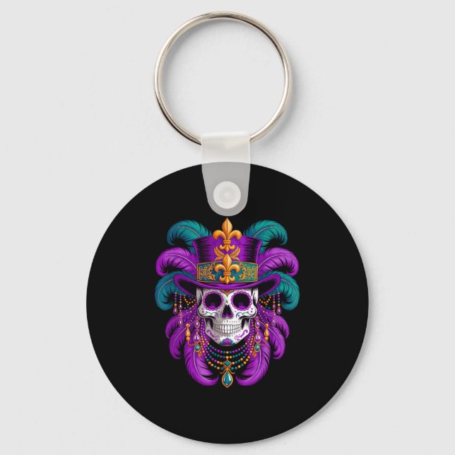 Mardi Gras Costume Sugar Skull Key Ring (Front)