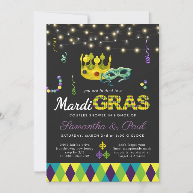 Mardi Gras Couple's Shower Invitation (Front)