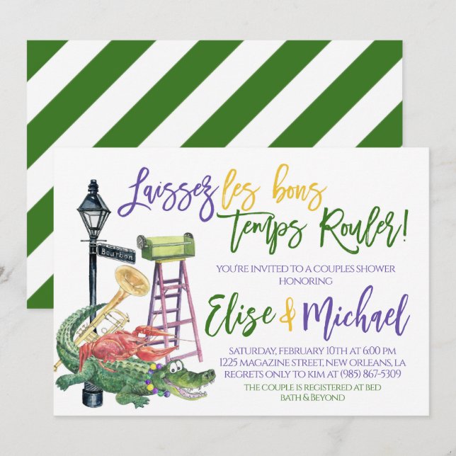 Mardi Gras Couples Shower Invitation (Front/Back)