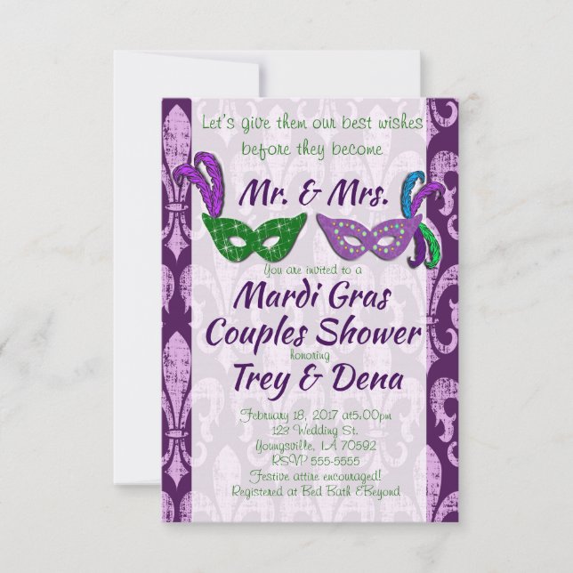 Mardi Gras Couples Shower Invite (Front)