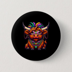Mardi Gras Cow Wearing Costume Beads 6 Cm Round Badge
