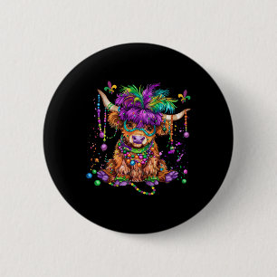 Mardi Gras Cow Wearing Mardi Gras Costume Beads 6 Cm Round Badge