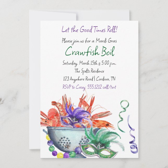 Mardi Gras Crawfish Boil Invitation (Front)