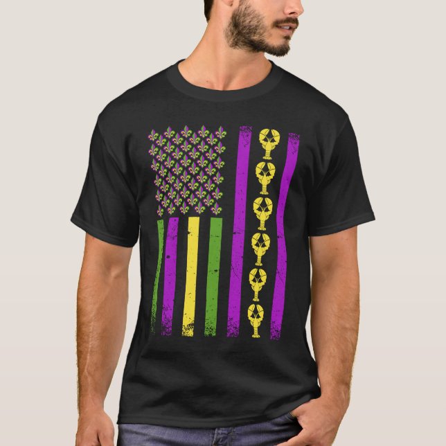 Mardi Gras Crawfish Flag For Men Mardi Gras Outfit T-Shirt (Front)