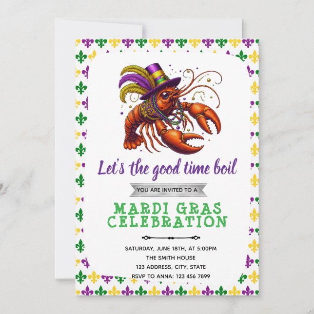 Mardi gras crawfish party invitation (Front)