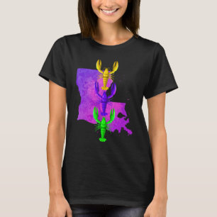 Mardi Gras crayfish, Louisiana map paint splash, M T-Shirt