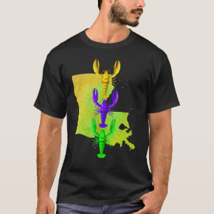 Mardi Gras crayfish, yellow Louisiana map paint, M T-Shirt
