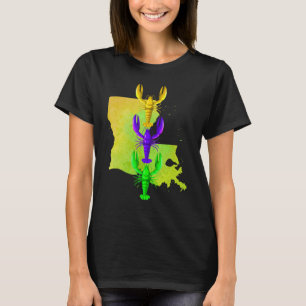 Mardi Gras crayfish, yellow Louisiana map paint, M T-Shirt