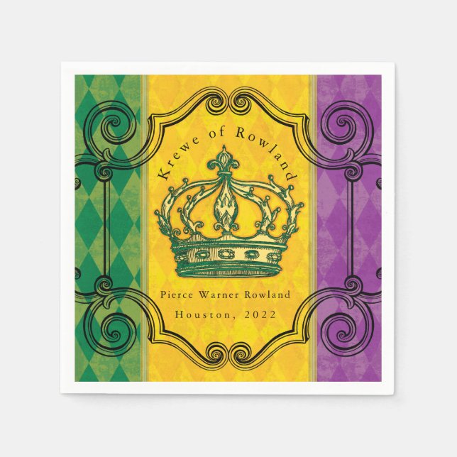 Mardi Gras Crown Custom Family Name Napkins (Front)