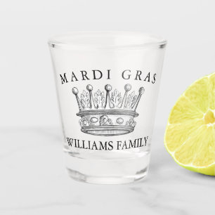 Mardi Gras Crown Family Name Monogram Shot Glass