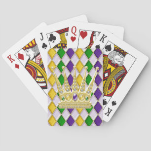Mardi Gras Crown Harlequin Pattern White Playing Cards