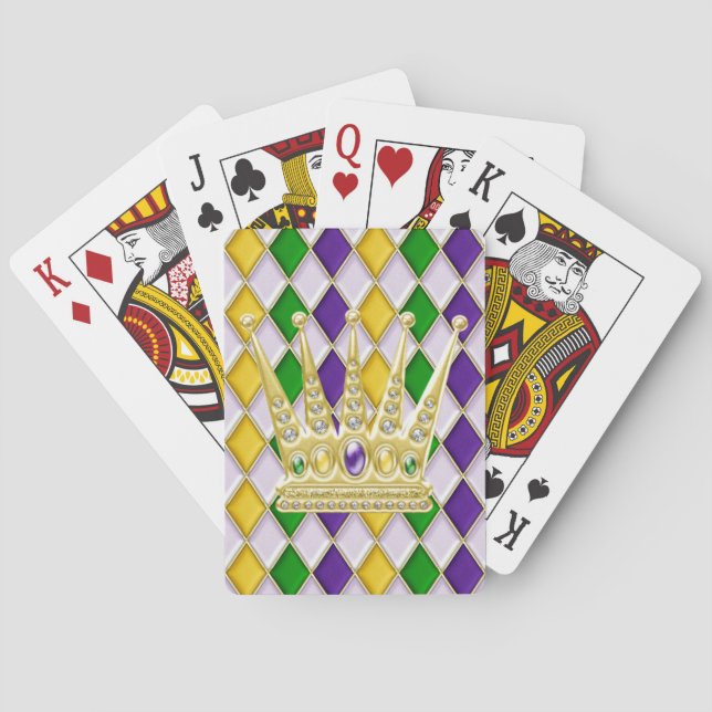 Mardi Gras Crown Harlequin Pattern White Playing Cards (Back)