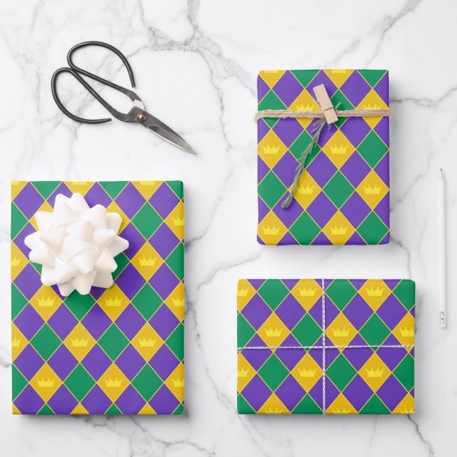 Mardi Gras Crown Pattern Wrapping Paper Sheet (Front)