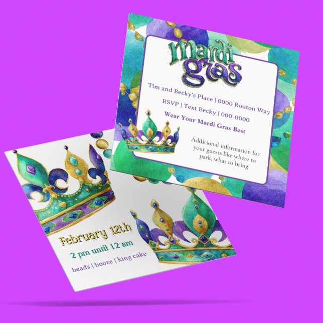 Mardi Gras Crowns and Beads Party Invite (Mardi Gras party invitation you can customize on the front and back. )