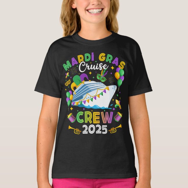 Mardi Gras Cruise Crew 2025 Matching Girl T-Shirt (Front)