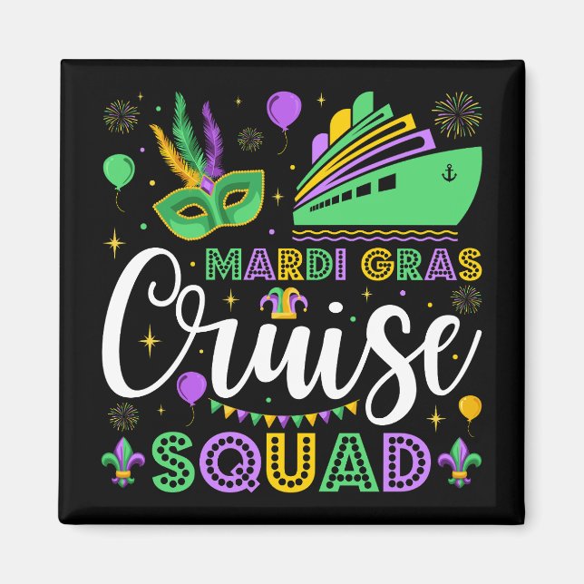 Mardi Gras Cruise Squad Matching Square Magnet (Front)