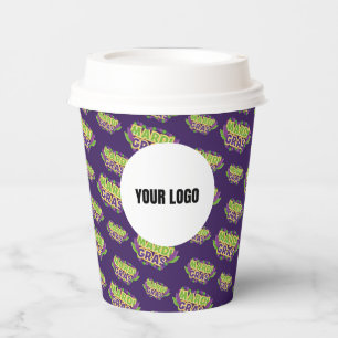 Mardi Gras Custom Logo Business Purple Green Paper Cups