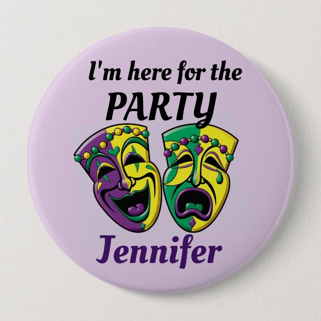 Mardi Gras Custom Name PARTY Button Mardigras (Front)