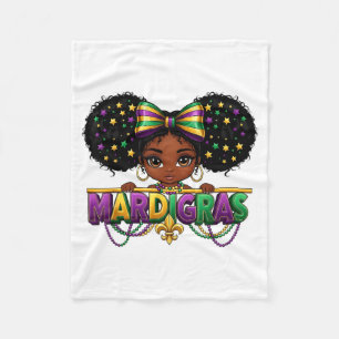 Mardi Gras Cute Girl Afro Puffs Rainbow Bow For Wo Fleece Blanket