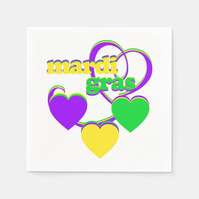Mardi Gras Cute Hearts Colourful Text Carnival Napkin (Front)