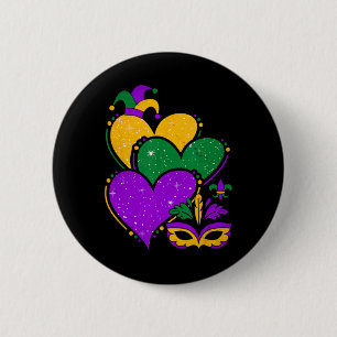 Mardi Gras Cute Hearts Women Girls Kids Vintage 6 Cm Round Badge