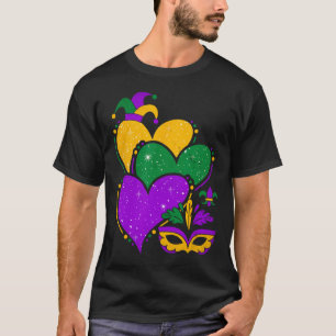 Mardi Gras Cute Hearts Women Girls Kids Vintage T-Shirt