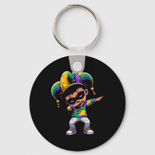 Mardi Gras Dabbing Boy Black Funny Outfit Jester H Key Ring