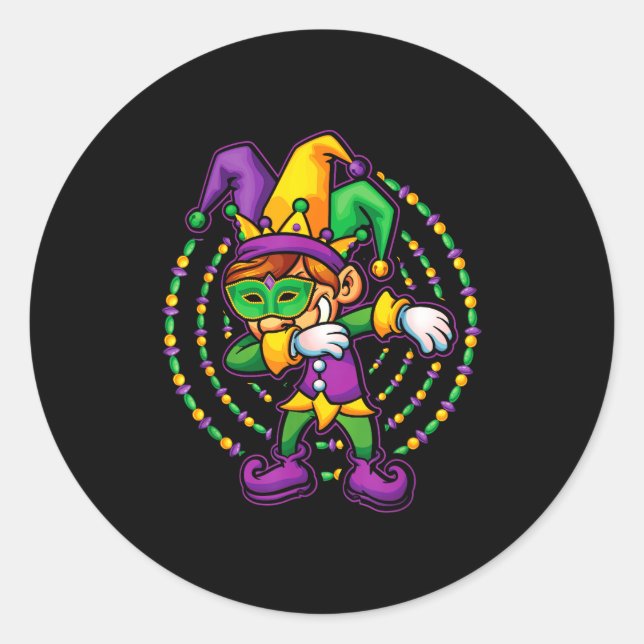 Mardi Gras Dabbing Boys Kids Gift Funny New Orlean Classic Round Sticker (Front)
