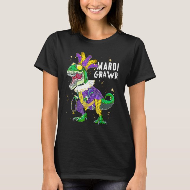 Mardi Gras Dabbing Rex Dinosaur Mardi Grawr Bead C T-Shirt (Front)