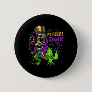 Mardi Gras Dabbing T Rex Dinosaur Mardi Grawr Bead 6 Cm Round Badge