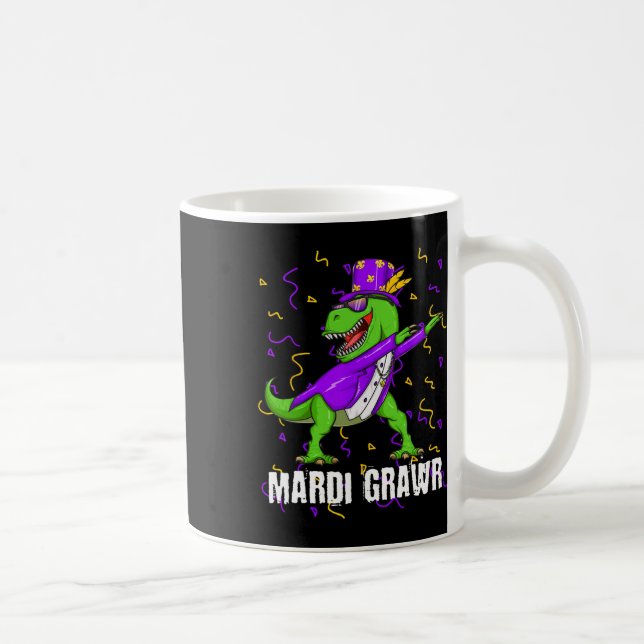 Mardi Gras Dabbing T Rex Dinosaur Mardi Grawr Bead Coffee Mug (Right)
