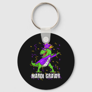 Mardi Gras Dabbing T Rex Dinosaur Mardi Grawr Bead Key Ring