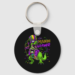 Mardi Gras Dabbing T Rex Dinosaur Mardi Grawr Bead Key Ring