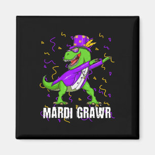Mardi Gras Dabbing T Rex Dinosaur Mardi Grawr Bead Magnet